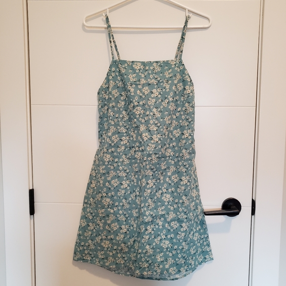 American Eagle Size M Teal Ditsy Floral Tie-Back Mini Dress - Picture 1 of 8